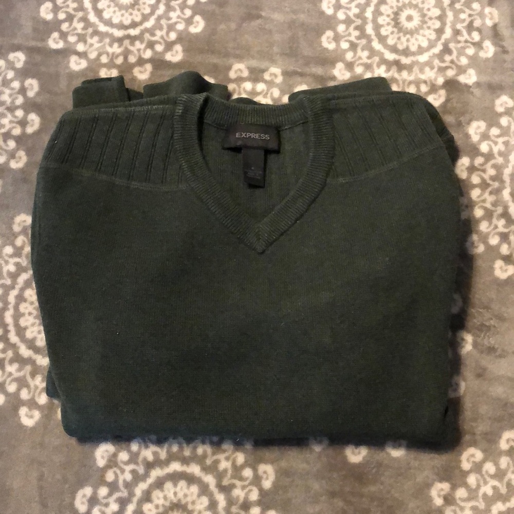 Express V Neck Sweater Green Men’s M